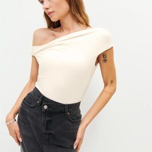 Reformation Cream Off-Shoulder Bodysuit